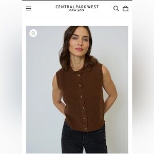 Central Park West Chocolate Olivia ruffled sleeveless cardigan